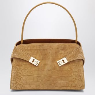 Ferragamo Hug Soft M shoulder bag in Natural crocodile-effect