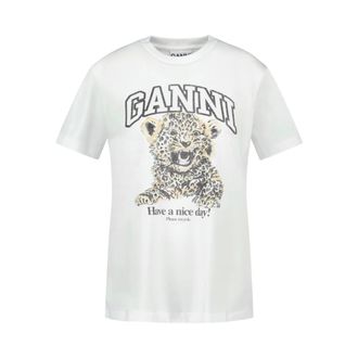 Ganni Dames, Tops, Wit, Maat: L Katoen