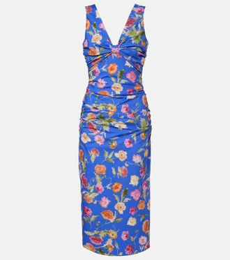Carolina Herrera Floral gathered cotton-blend midi dress