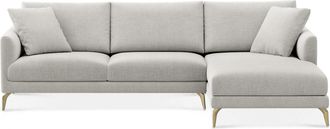 Castlery Lena Chaise Sectional Sofa Right Facing Customized, Performance Classic Twill Medium Grey Brass Legs, Spill Resistant Removable Covers for Castlery