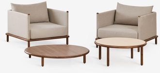 Sklum Conjunto De Sal&oacute;n Con 2 Sillones Y 2 Mesas De Centro Redondas En Madera De Acacia Olivia Sklum