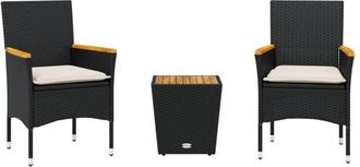 vidaXL Mesita Y Sillas Con Cojines 3 Pzas Rat&aacute;n Sint&eacute;tico Vidrio Negro Vidaxl