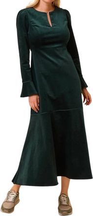 Aspiga Paloma Round Neck Long Sleeve Stretch Corduroy Dress In Bottle Green