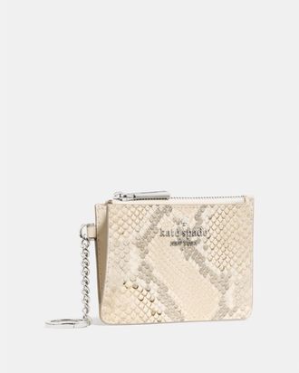 Kate Spade New York Womens Snake Key Ring Card Holder - Beige Leather - One Size