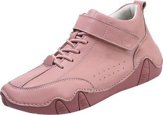 Generic Boots Women Size 7 Heel Womens Boots Breathable Round Head Chunky Heel Womens Shoes Womens Winter Thermal Villi Leather Platform Boots (Pink, 6.5)