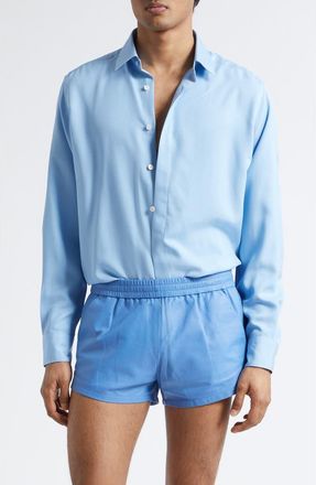 Tom Ford Lightweight Leather Shorts in Azure Blue at Nordstrom, Size 34