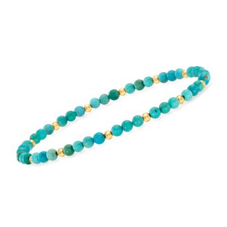 RS Pure by Ross-Simons 4-4.5mm Turquoise Bead Stretch Bracelet With 14kt Yellow Gold