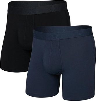 Saxx Underwear Droptemp Cooling Cotton Boxer Brief Fly 2-Pack Mens Underwear Dark Ink/Black : 2XL, Cotton/Elastane/Modal