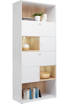 Homin Regal, Wei&szlig;, Eichefarben, Metall, 90x213x40 cm, Beim&ouml;bel erh&auml;ltlich, Wohnzimmer, Regale, B&uuml;cherregale