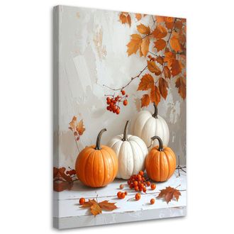 Feeby Cuadro En Lienzo, Composici&oacute;n Oto&ntilde;al Con Calabazas Decoraci&oacute;n En Tonos C&aacute;lidos De Beige, 80x120