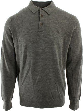 Ralph Lauren Tops, Heren, Grijs, L, Wol, Merino Wol Knopenplacket Poloshirt