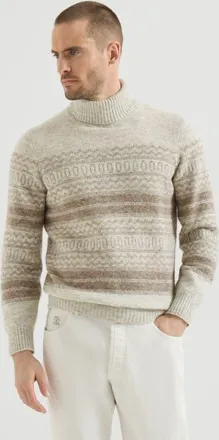 Brunello Cucinelli Alpaca, cashmere and wool nordic jacquard turtleneck sweater in Chestnut at Nordstrom, Size 44