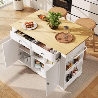 Matteo Kitchen Island Trolley with Power Strip & Foldable Worktop - White