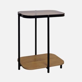 Sweeek Sweeek - Mesa Auxiliar Vintage De Metal Negro Con 2 Tableros, Smooky, Natural, 48.8x37x60 Cm