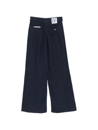 Emporio Armani Linen Wide-Leg Trousers - Navy