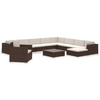 vidaXL Set Muebles De Jard&iacute;n Y Cojines 12 Pzas Rat&aacute;n Sint&eacute;tico Marr&oacute;n Vidaxl