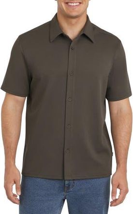 DKNY Waverly Waffle Short Sleeve Button-Up Shirt in Dark Olive at Nordstrom Rack, Size X-Large