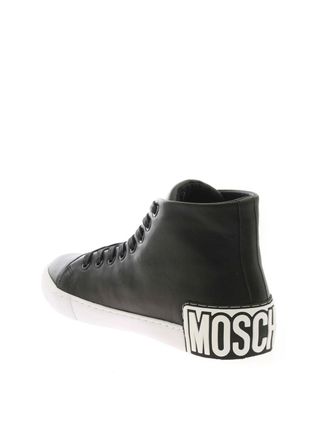 Moschino Mens Vulc High-Top Sneaker Black Leather