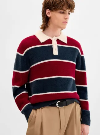 Djab Mens Fuzzy-knit rugby Polo Shirt