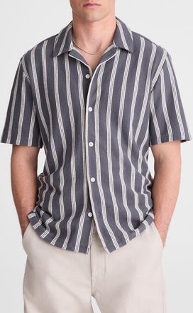 Madewell Seaport Terry Camp Shirt in Stripe Heirloom Blue at Nordstrom, Size Xx-Large