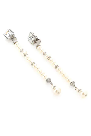 Alessandra Rich Womens Embellished Metal Earrings Pearlsilver Brass Glass