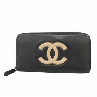 Chanel Black Leather Long Wallet (Bi-Fold) (Pre-Owned)