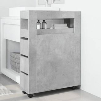 Berkfield Home Narrow Bathroom Cabinet with Wheels Concrete Grey Engineered Wood