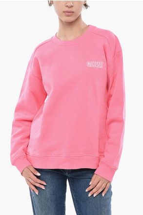 Ganni Brushed Cotton-Blend Crewneck Sweatshirt With Embroidered Lo size S