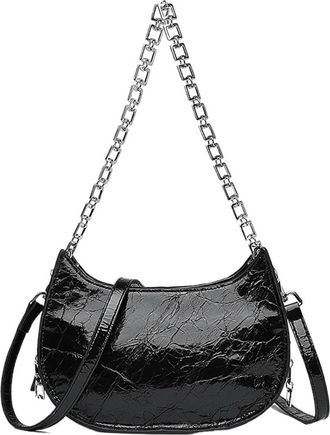 Generic Compatible For Patent Leather Womens Shoulder Crossbody Bags Designer Genuine Women Handbags Luxury Female Tote(Black)