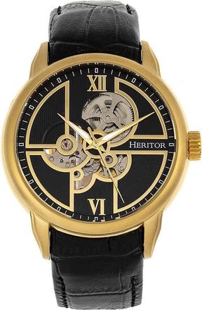 Heritor Sanford Automatic Black Dial Black Leather Mens Watch HR8303