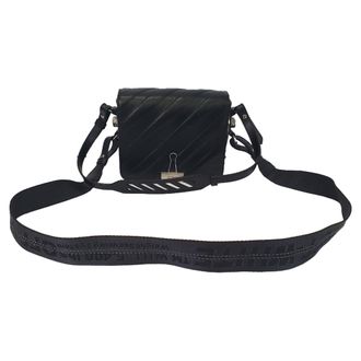 Off-white Pre-owned Womens Off-White Diagonal Padded Binder Flap Shoulder Bag in Black Leather - One Size