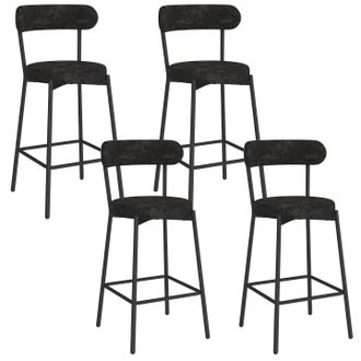 IDMarket Set Di 4 Sgabelli Da Bar Miki Con Schienale Curvo In Tessuto Chenille Nero E Gambe In Metallo Nero