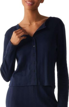 Petite Plume Pointelle Cotton Cardigan in Navy at Nordstrom, Size X-Small