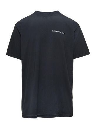 Cultura Black Crewneck T-Shirt With Cultura & Co Print In Jersey Man