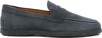 Tod's Blue Suede Penny Bar Flat Shoes