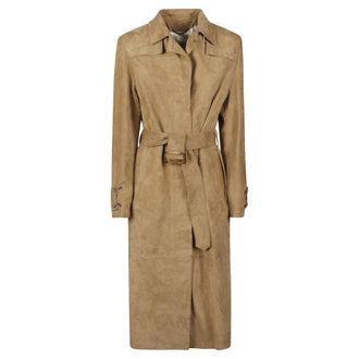 Golden Goose Belted Coats, female, Beige, Size: XS Suede Trench Coat