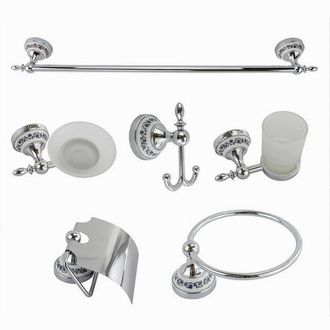 Trade Shop Set De Ba&ntilde;o 6pzs Acero Cristal Cer&aacute;mica Azul Negro 52438 Jabonera Portarollos