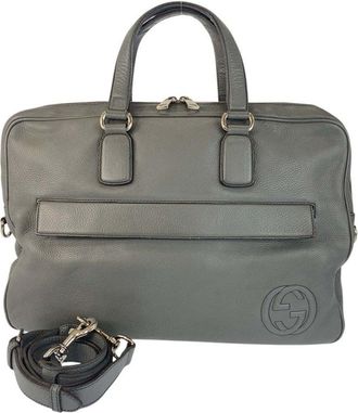 Gucci Grey Leather Soho Briefcase 2Way (Authentic Pre-Loved)
