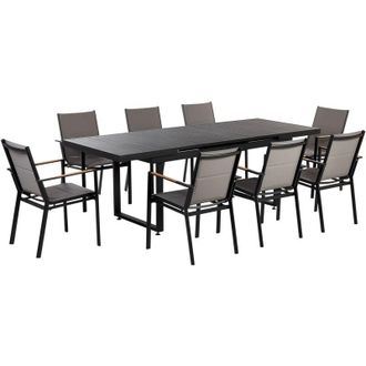 Beliani Set da pranzo 8 posti metallo tavolo allungabile nero e cuscini grigio Valcanetto/Busseto