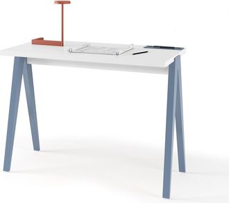 HERDASA Escritorio 629 De La Colecci&oacute;n Comp&aacute;s Blanco De Melamina Y Patas De Haya Azul, De Herdasa