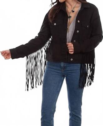 Scully Womens Denim Jacket With Fringe In Black