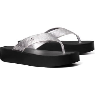 Tory Burch Platform Flip Flop in Silver/perfect Black/silver at Nordstrom, Size 10