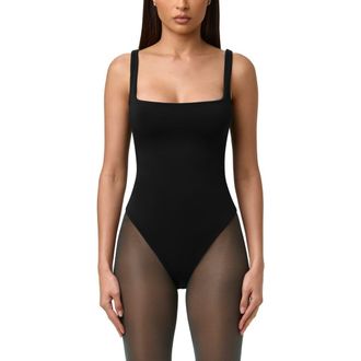 Naked Wardrobe Smooth Square Neck Bodysuit in Black at Nordstrom, Size X-Large