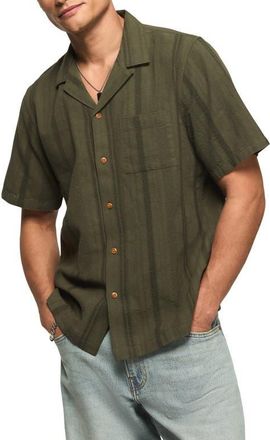 Lucky Brand Slub Knit Short Sleeve Cotton Blend Button-Up Shirt in Dark Olive at Nordstrom, Size Xx-Large