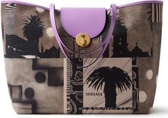 Versace Large Sunset Canvas & Leather Tote in Sepia Lilac Gold at Nordstrom