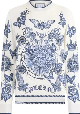 Philipp Plein Round Neck Pullover Butterfly Tattoo