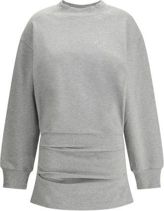 The Attico Geribbelde Crew Neck Mini Jurk met Geplooide Rok - Dames - Korte kleedjes - Grijs - S - Katoen - Kleedjes
