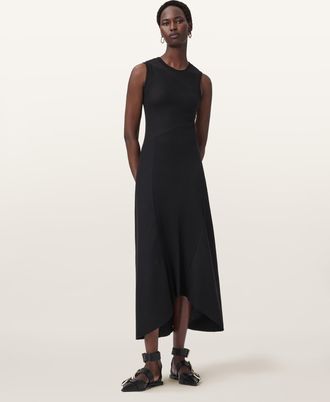 AllSaints Cotton Gia Slim Fit Maxi Dress, Size: UK 14/US 10