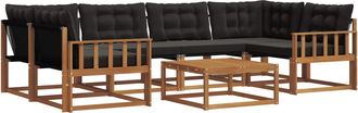 vidaXL Conjunto De Sof&aacute;s De Exterior 7 Uds. Natural Y Negro Vidaxl
