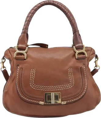 Chlo&eacute; Marcie Satchel Leather Brown Leather Handbag (Pre-Owned)